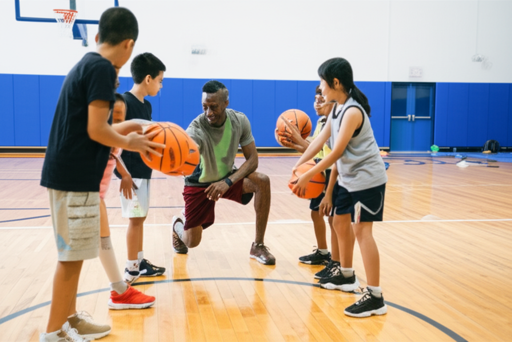 Basketball coaching session